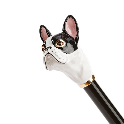 French Bulldog Shoehorn – Handmade Italian Enameled Brass Handle with Wooden Shaft