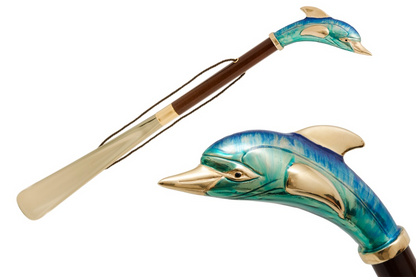 Enameled Handle Shoehorn – Luxury Italian Dolphin Handle Shoehorn with Wood Shaft