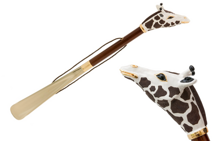 Giraffe Shoehorn - Handcrafted Wooden Shoe Horn with Enameled Brass Handle