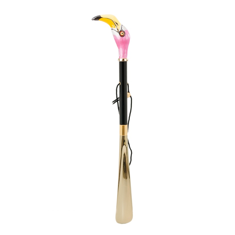 Enameled Brass Shoehorn – Flamingo Handle, Long Handled Italian Design Gift Box