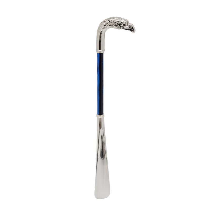 Silver Eagle Shoehorn – Long Handled Blue Artisan Shoe Dressing Accessory