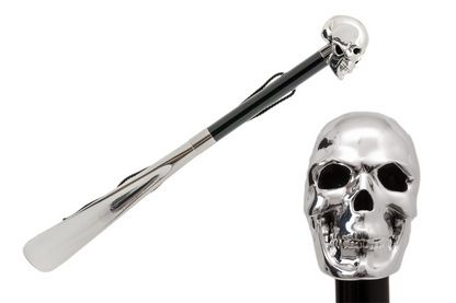 Silver Skull Shoehorn – Handcrafted Italian Long Handled Resin Handle Tool