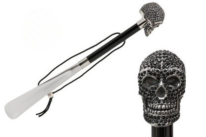Black Crystal Shoehorn – Long Handled Skull Handle with Swarovski Crystals