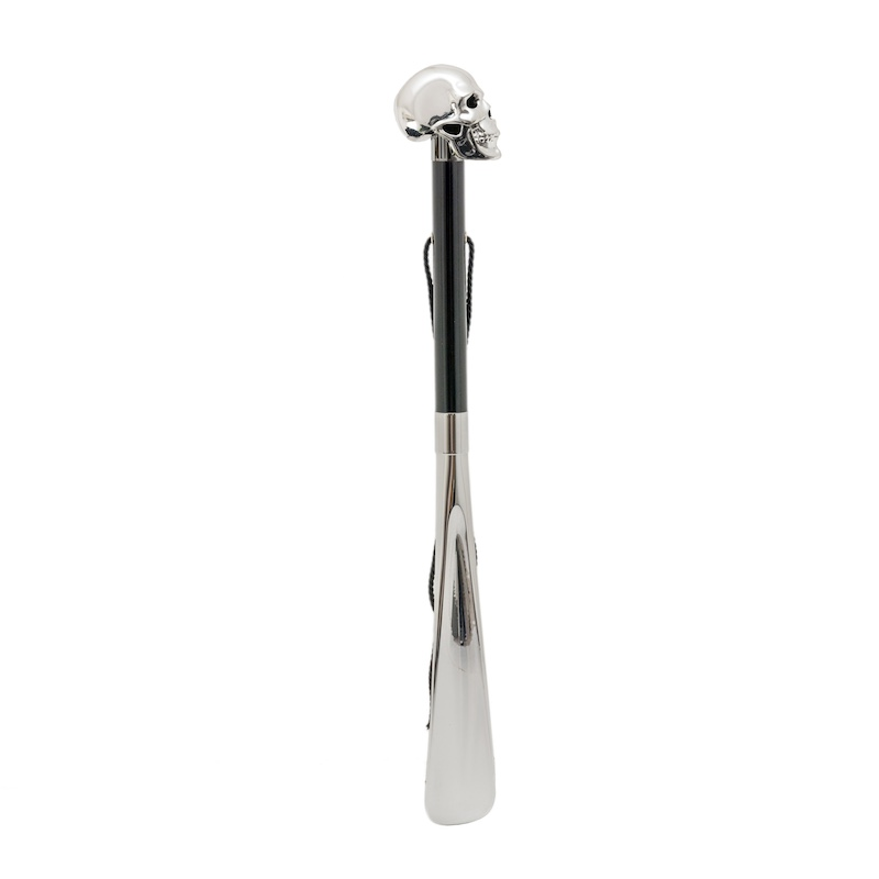Silver Skull Shoehorn – Handcrafted Italian Long Handled Resin Handle Tool