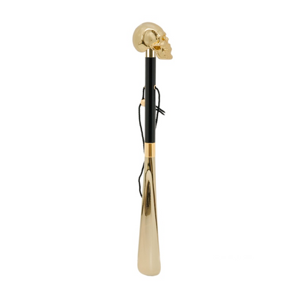 Gold Skull Shoehorn – Handcrafted Long Handled Italian Gift with Gilt Resin Handle