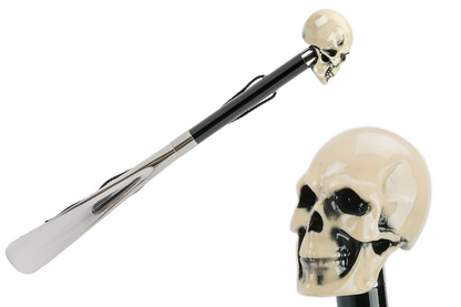 Bone Skull Shoehorn – Handmade Italian Wood Shaft With Enameled Resin Handle