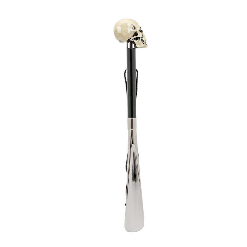 Bone Skull Shoehorn – Handmade Italian Wood Shaft With Enameled Resin Handle