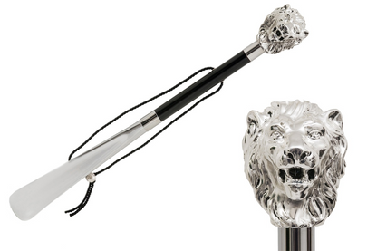 Silver Lion Shoehorn – Handcrafted Long-Handled Wood Shaft Accessory