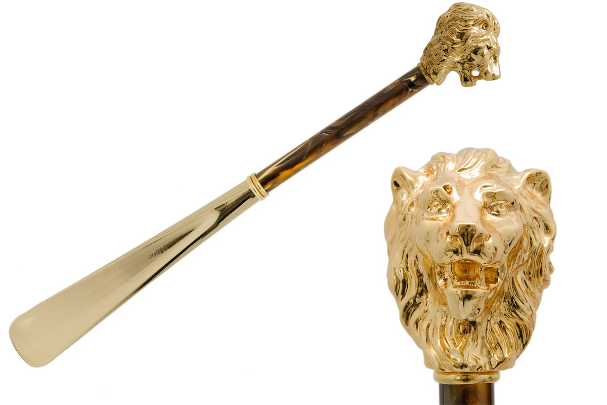 Luxury Shoehorn – Gold Lion Handle, Handcrafted Italian Long Handled Shoe Horn