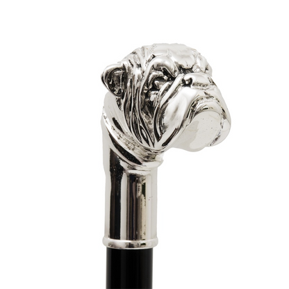 Silver Bulldog Shoehorn – Handcrafted Long Handled Shoe Horn with Wooden Shaft