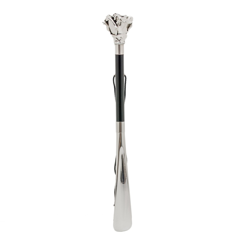 Silver Rose Shoehorn – Luxury Long Handled Wooden Shoe Horn with Silver Plated Handle