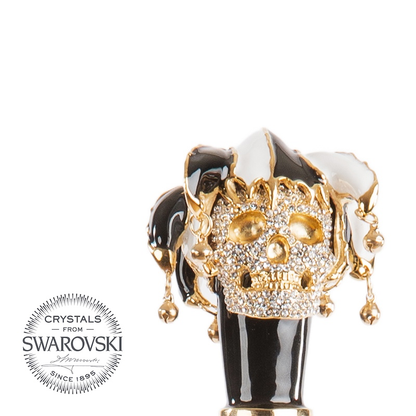 Swarovski® Jester Skull automatic umbrella for men by Ilmarchesato with a unique designer pattern and elegant handle.