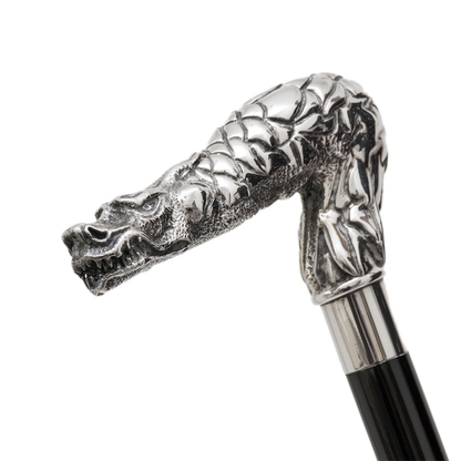 Pasotti Dragon Cane with sculptural brass dragon handle, showcasing intricate craftsmanship and elegant design for walking support.