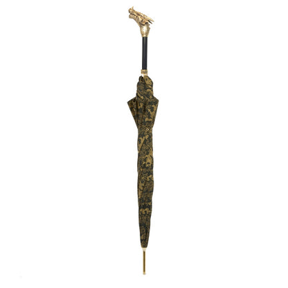 Pasotti luxury golden dragon umbrella for men in modern Italian design, featuring a durable construction for all weather conditions.