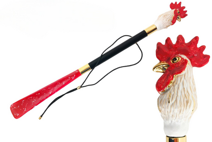 Italian Shoehorn Featuring Enamelled Rooster Handle, Black Lacquered Shaft & Gift Box Packaging