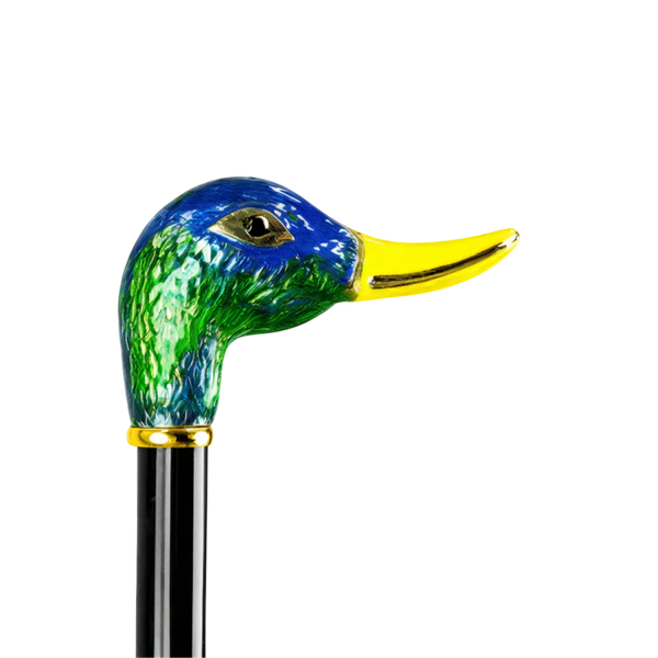 Luxury Walking Cane – Duck Head Handle, 24K Gold Enamel, Black Beech Wood Shaft