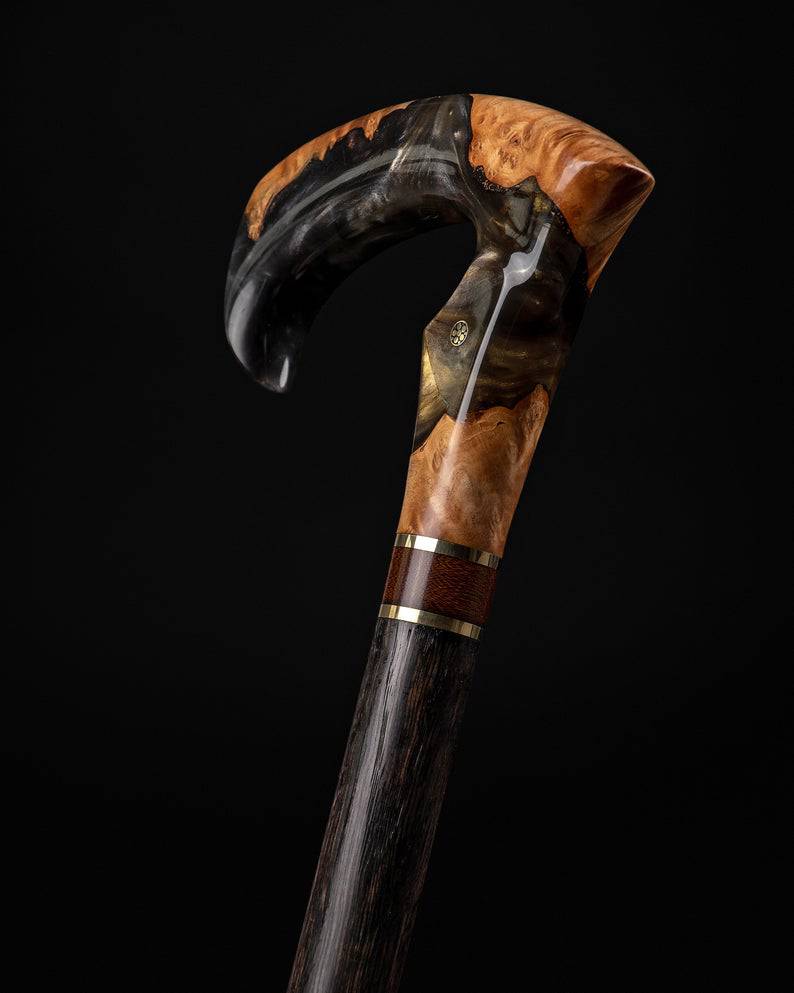 Elegant epoxy resin walking cane by ARTWalkingSticks, featuring a durable design for men and women, with a polished finish.