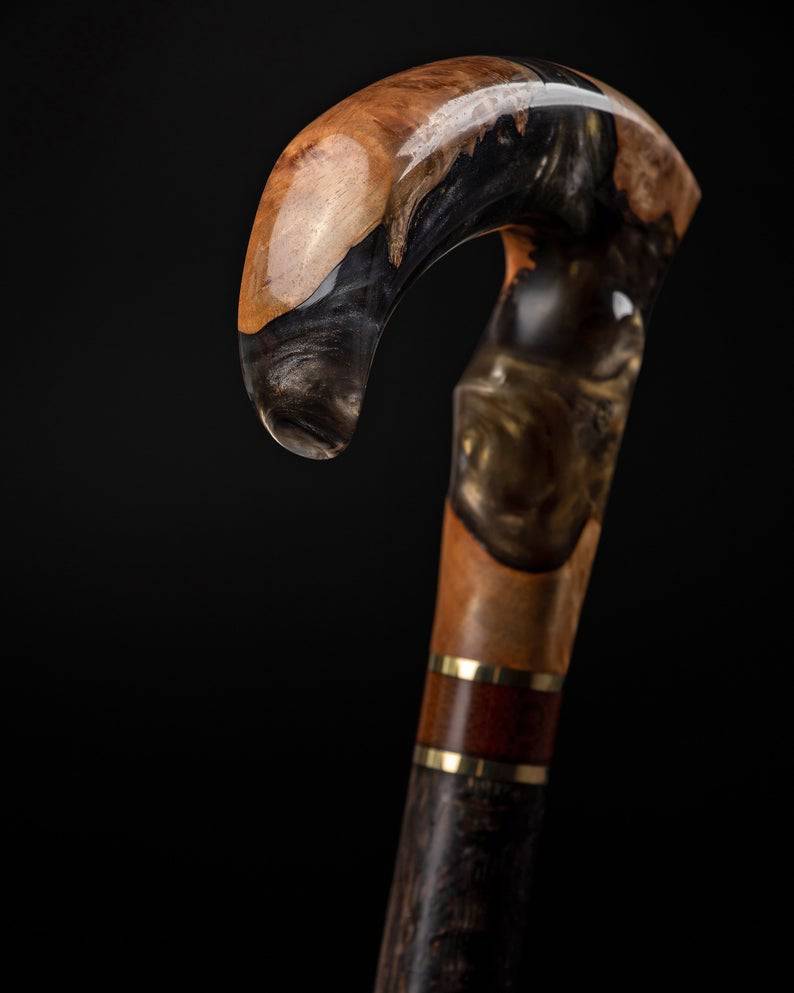 Elegant epoxy resin walking stick by ARTWalkingSticks, durable cane for men and women with stylish design and sturdy construction.
