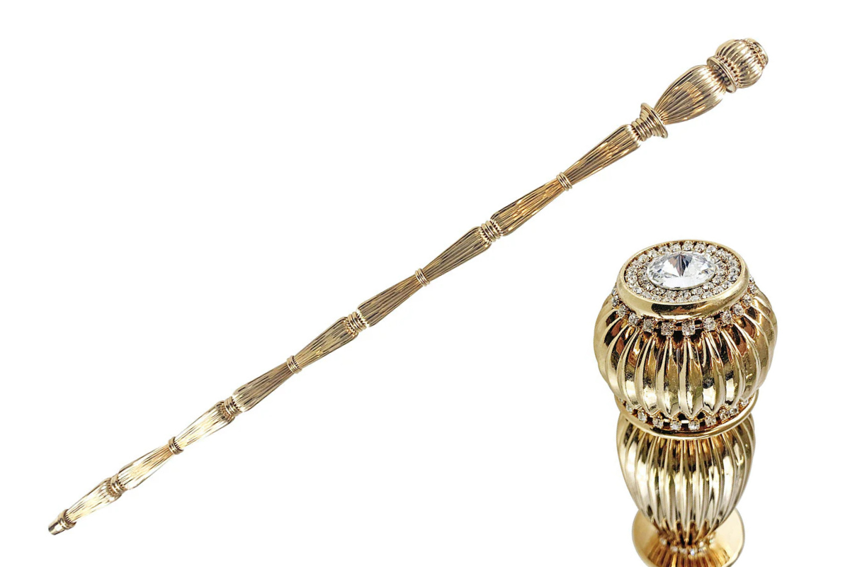 Gold-plated brass luxury walking cane by Ilmarchesato, handcrafted limited edition with elegant design.