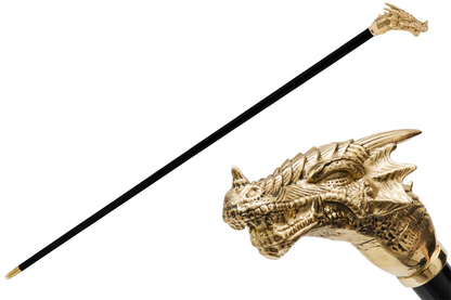 handmade golden dragon walking cane from italy