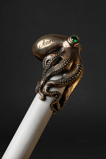 handmade octopus walking cane with gemstones