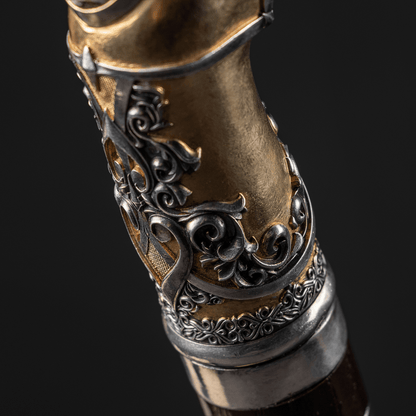 Handmade antique fancy walking cane by ARTWalkingSticks featuring intricate carved details and a polished wooden finish.