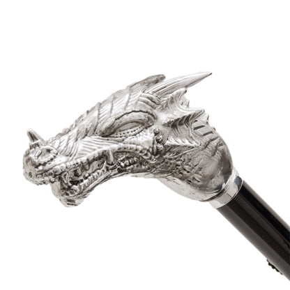 Handmade Italian luxury men's umbrella by Pasotti with a silver dragon handle, featuring a classic canopy design.
