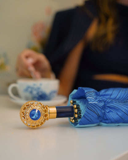 Folding Umbrella Women – Luxury Peacock Design with Sapphire Crystal Handle