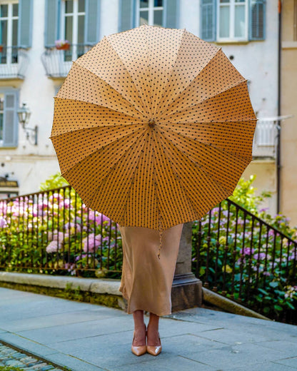 Ilmarchesato limited edition handmade Italian jacquard polka dot rain umbrella with a stylish canopy and sturdy handle.
