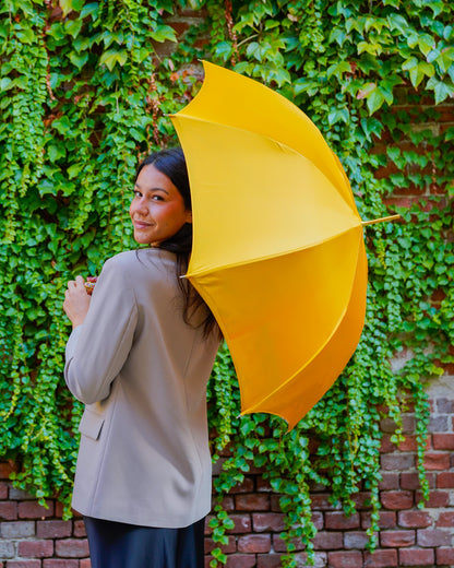 Luxury Italian rain umbrella by Ilmarchesato with hand-painted 24K gold handle and satin canopy, elegant and stylish.