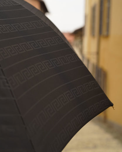 Men's luxury umbrella with gold-plated handle and automatic opening by Ilmarchesato, shown open with elegant design.