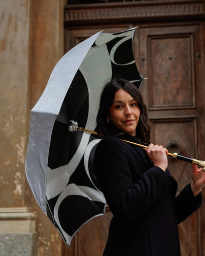 Luxury lion-handle Ilmarchesato rain umbrella with limited edition 24K gold satin canopy and elegant rain gear design