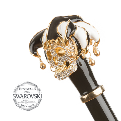 Swarovski® Jester Skull Umbrella by Ilmarchesato, luxury automatic umbrella for men with intricate design.