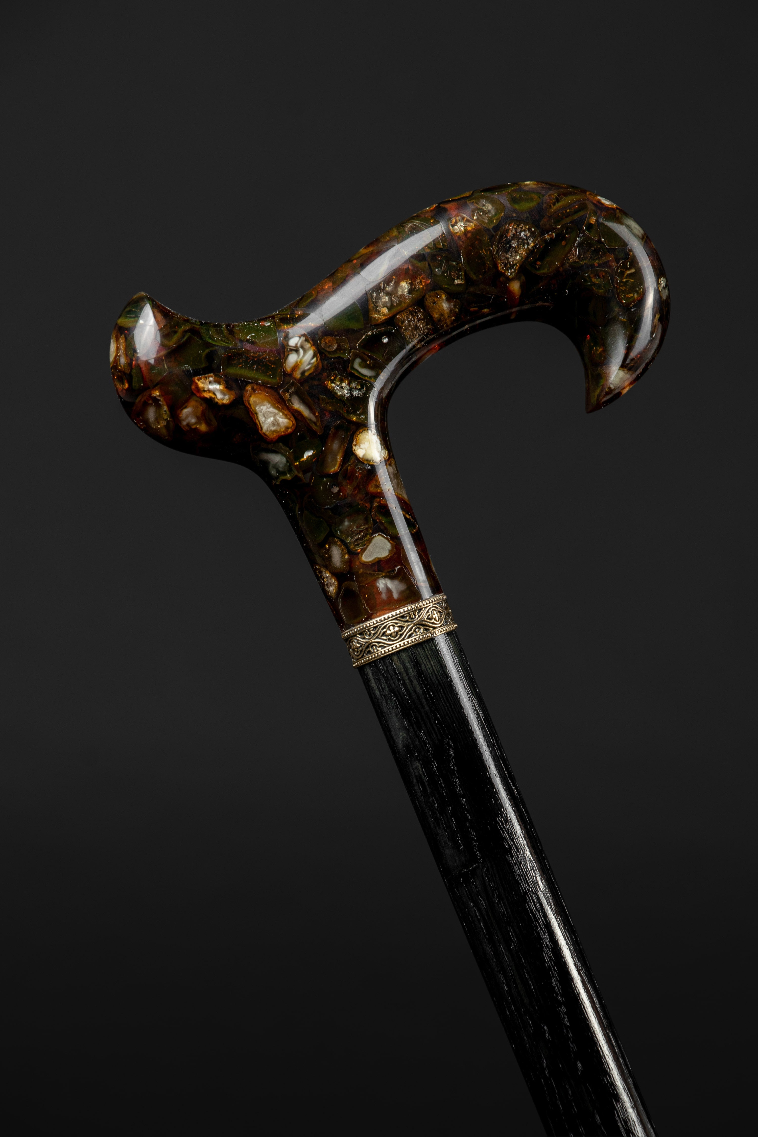 luxury oak walking stick with amber