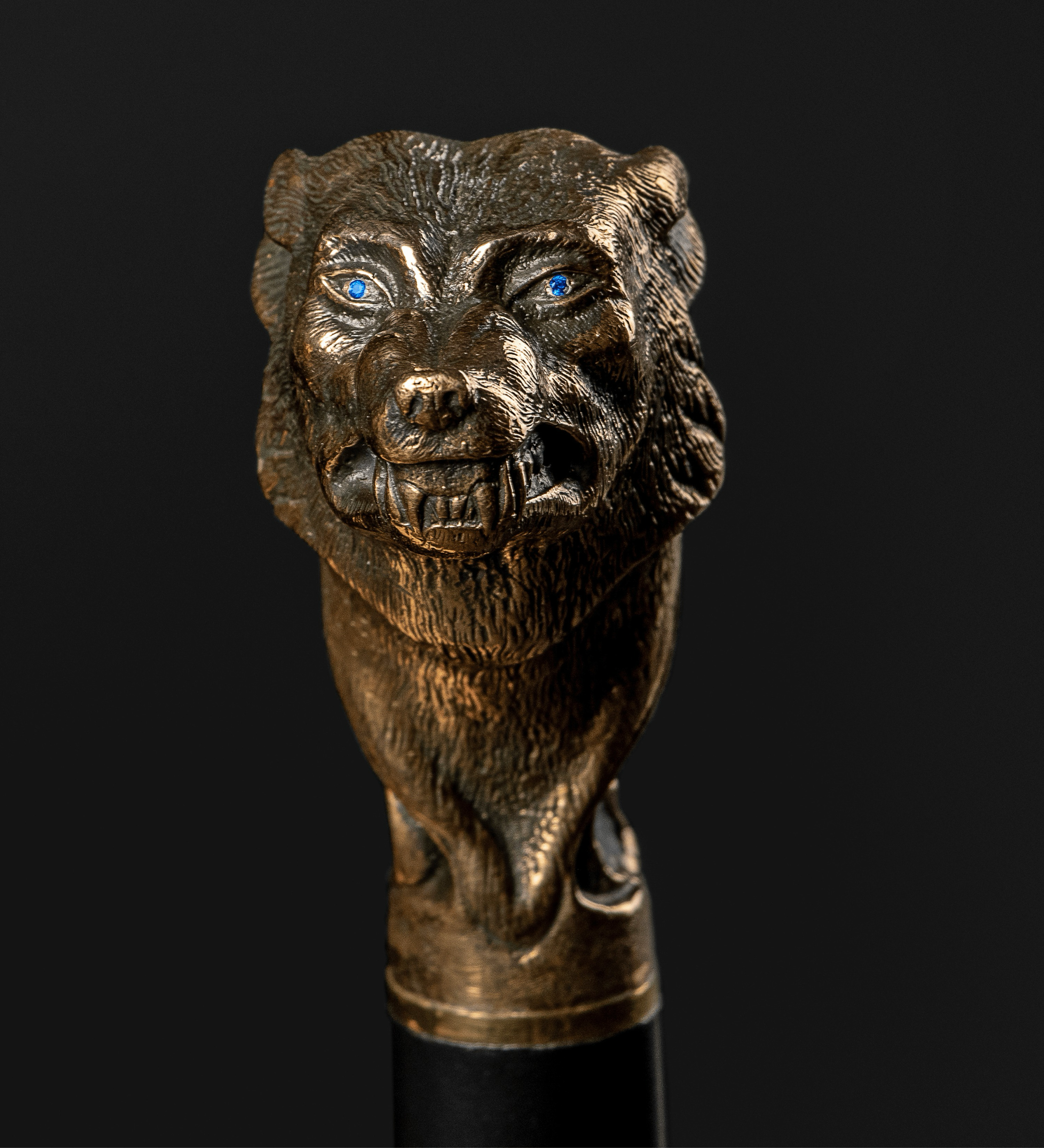 luxury wooden walking cane with wolf handle