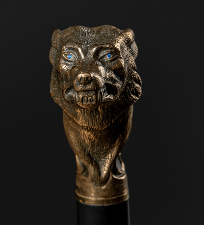 luxury wooden walking cane with wolf handle