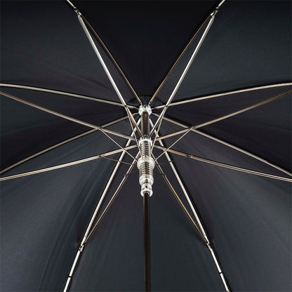 Handmade Italian luxury men's umbrella with silver dragon handle, stylish and elegant for sophisticated outdoor use.