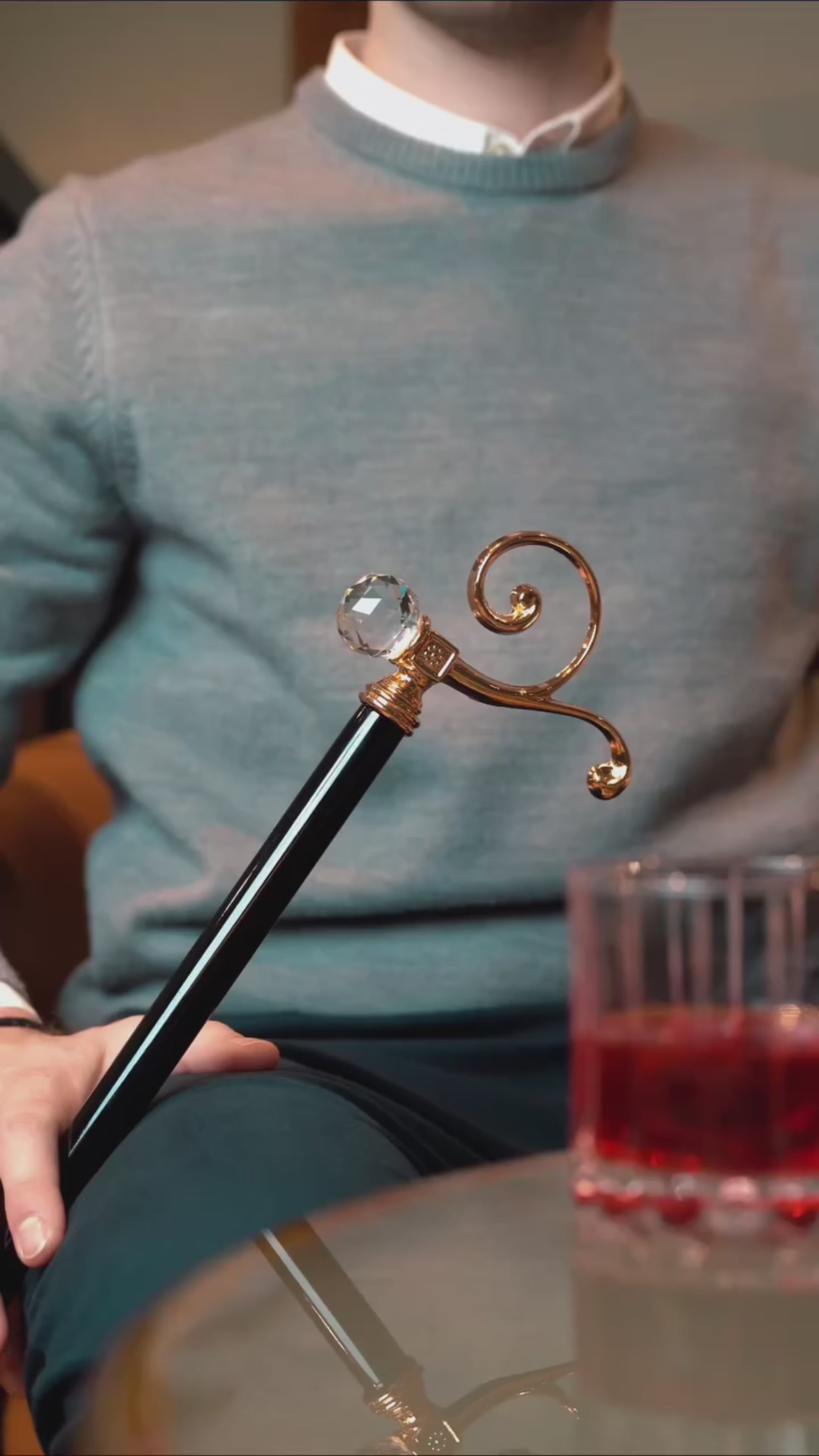 Gold Plated Walking Cane – Handmade Italian Luxury Walking Stick with Swarovski Crystal