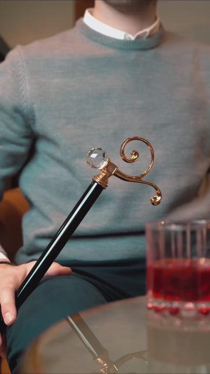 Gold Plated Walking Cane – Handmade Italian Luxury Walking Stick with Swarovski Crystal
