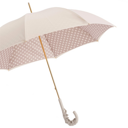 Ivory Leather Umbrella – Manual Opening, Double Cloth Canopy, Italian Handmade