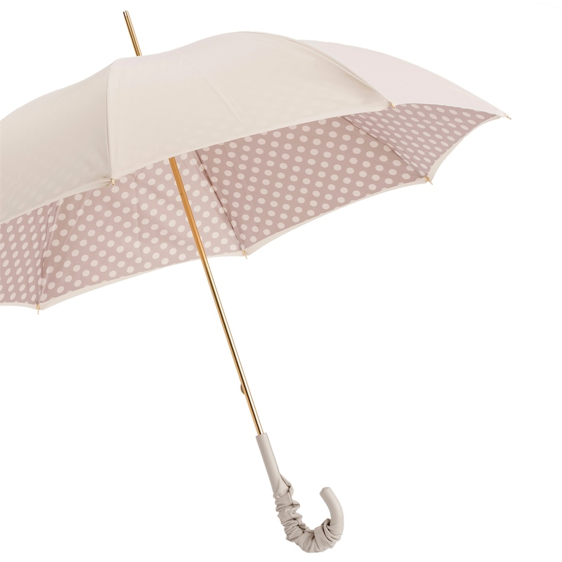Ivory Leather Umbrella – Manual Opening, Double Cloth Canopy, Italian Handmade