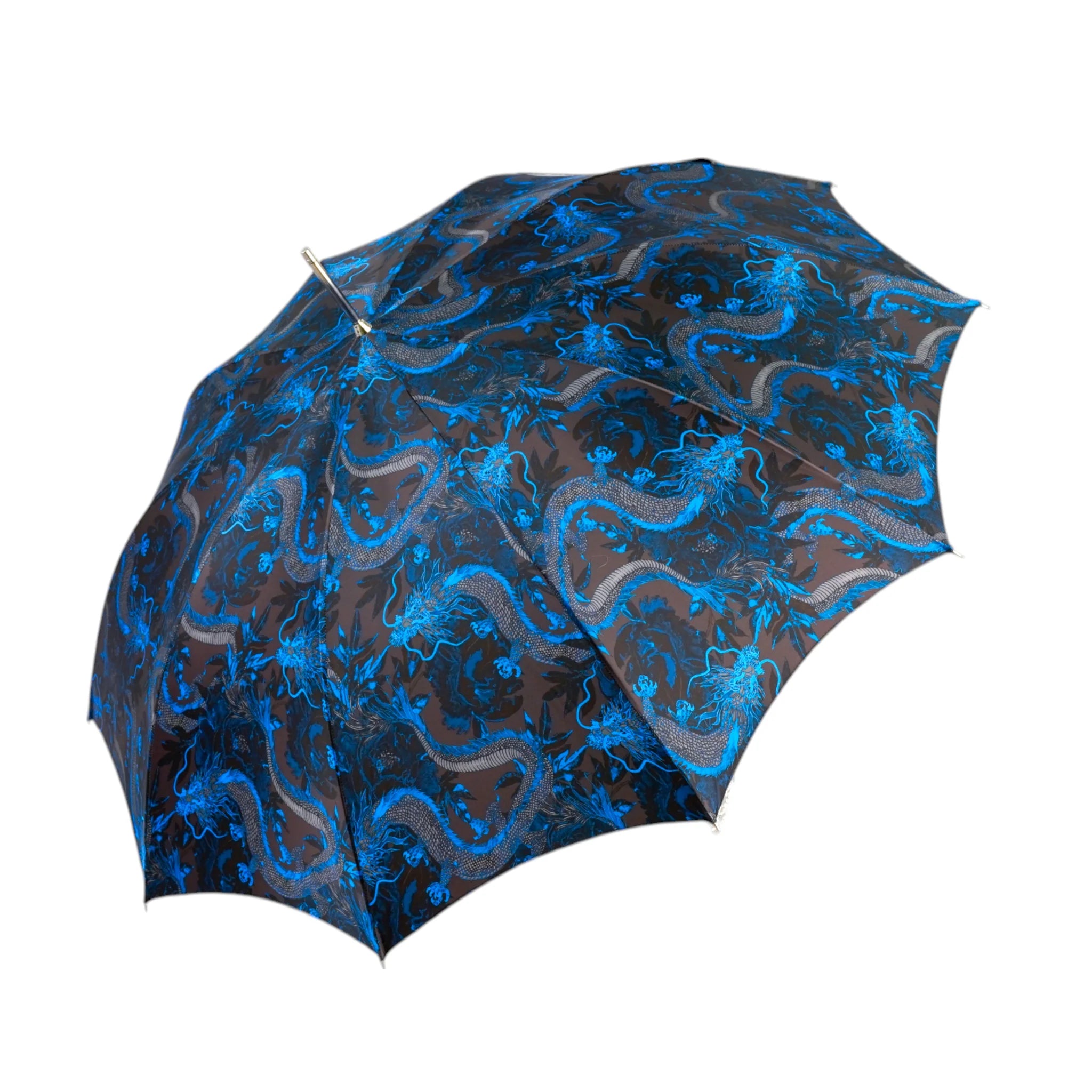 Luxury dragon-shaped umbrella for men by Ilmarchesato, featuring modern handmade design and oriental-inspired style.