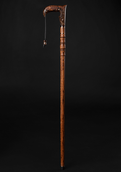 Handmade JUPITER walking cane by ARTWalkingSticks with wrist strap and unique cord design, stylish mobility aid for support.